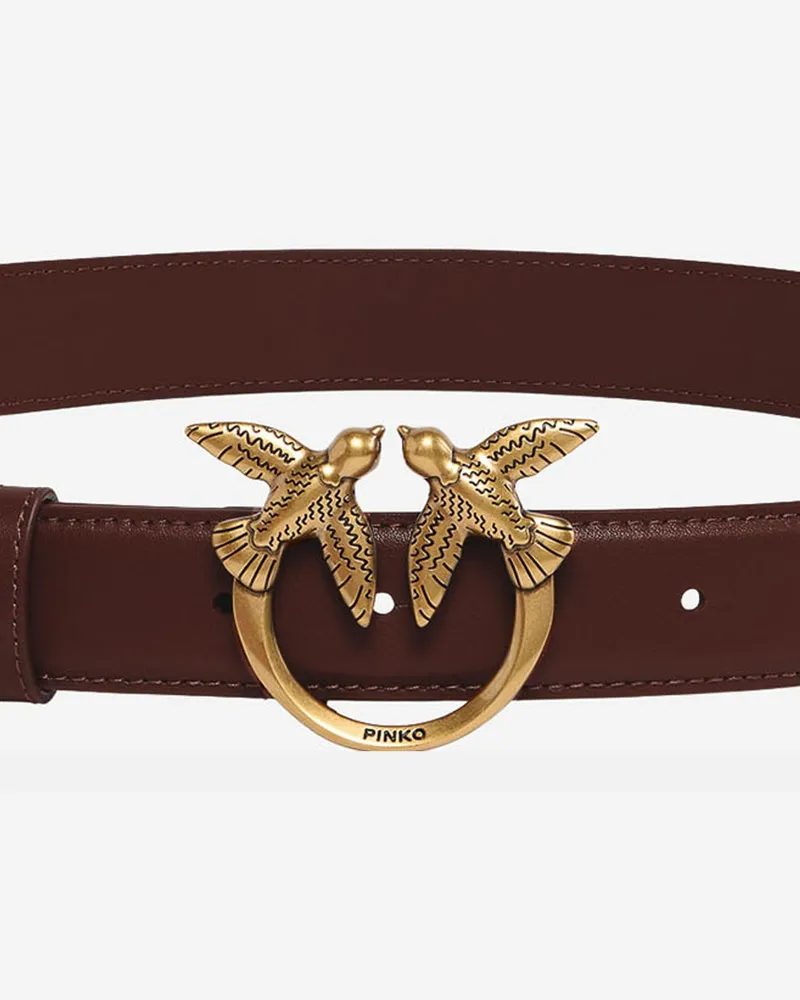 Pinko Women's Leather Belt With Love Birds Buckle Brown Calfskin Brown
