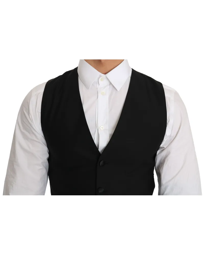 Dolce & Gabbana Men's Black Wool Dress Waistcoat Black