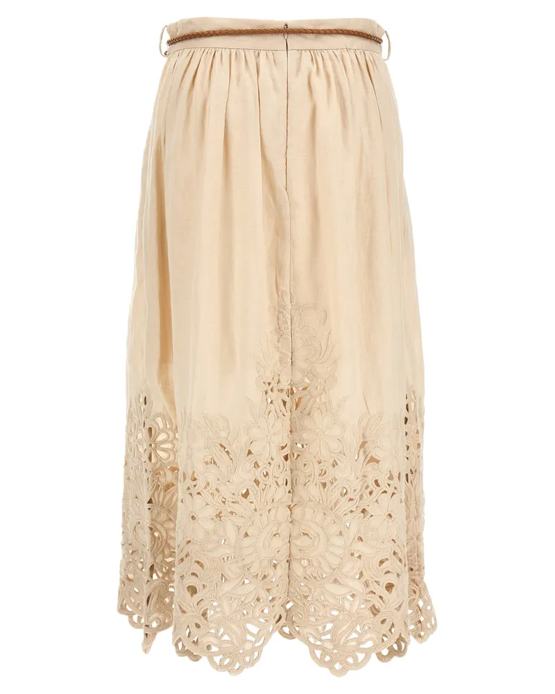 Zimmermann Women's Beige Linen Midi Skirt Beige