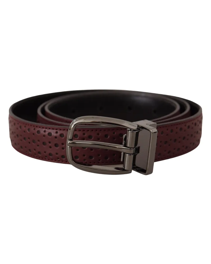 Dolce & Gabbana Men's Brown Perforated Leather Metal Buckle Belt Brown