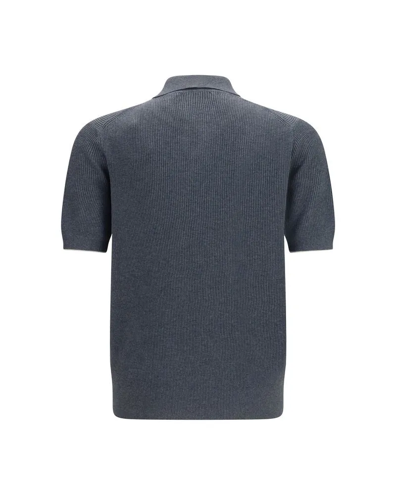 Brunello Cucinelli Men's Gray Cotton Polo Shirt Gray