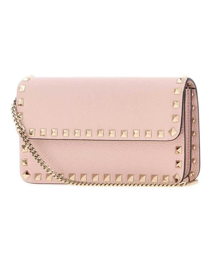 Valentino Garavani Women's Pink Leather Rockstud Clutch Rose Quartz Portafogli Wallet Pink