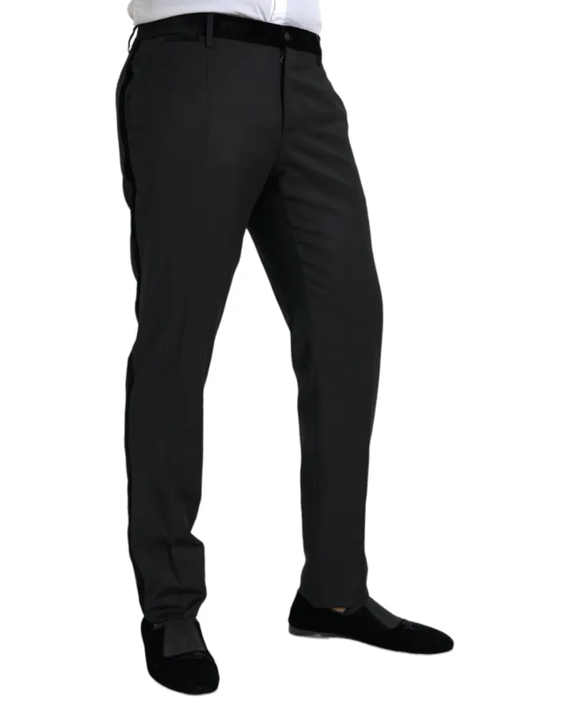 Dolce & Gabbana Black Silk Men Skinny Dress Pants Wool Polyester Cotton Black