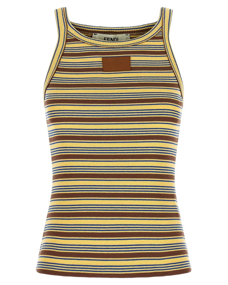 Fendi Striped Cotton Ribbed Knit Tank Top — Yellow Yellow
