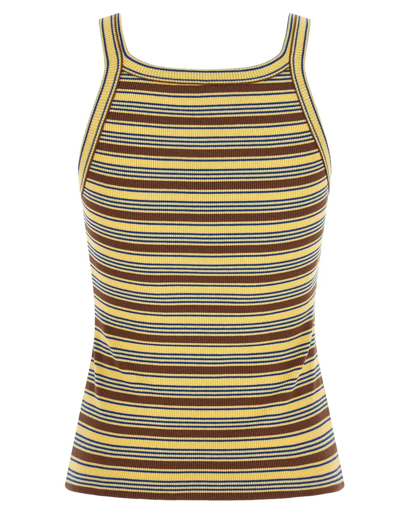 Fendi Striped Cotton Ribbed Knit Tank Top — Yellow Yellow