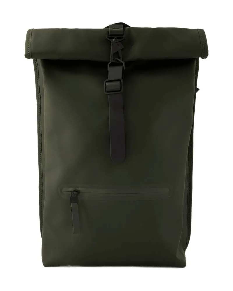 RAINS Unisex Rolltop Rucksack Backpack -  Synthetic Green Bags Backpacks Green