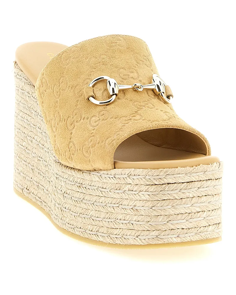 Gucci Women's Beige Calfskin Wedge Sandals Beige