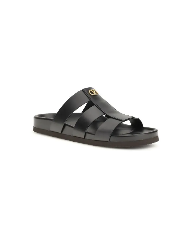 Valentino Garavani Men's Black Calf Leather Bos Taurus Sandals Black