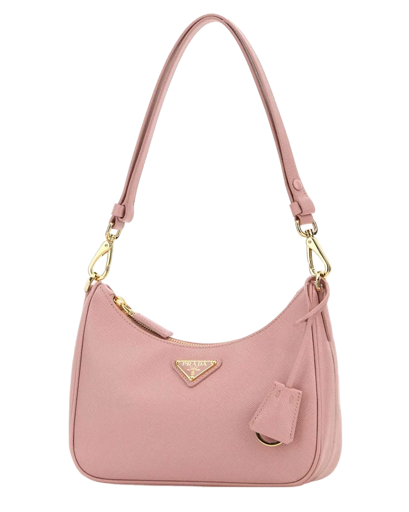 Prada Women's Pink Leather Mini  Re-Edition Shoulder Bag Pesco1 Borse A Mano Pink