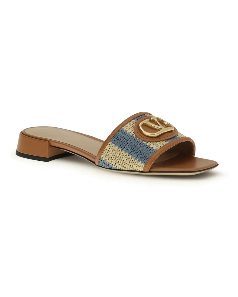 Valentino Garavani Women's Vlogo Signature Raffia Slide Sandals Naturale-Azzurro-Roasted Pecan Naturale-azzurro/roasted Brown