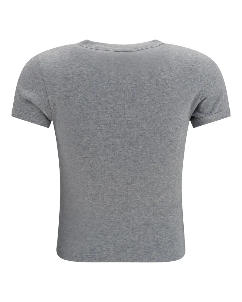 Saint Laurent Women's Fitted Cotton T-Shirt With Embroidered Logo Gris Chine T-Shirts And Polos 