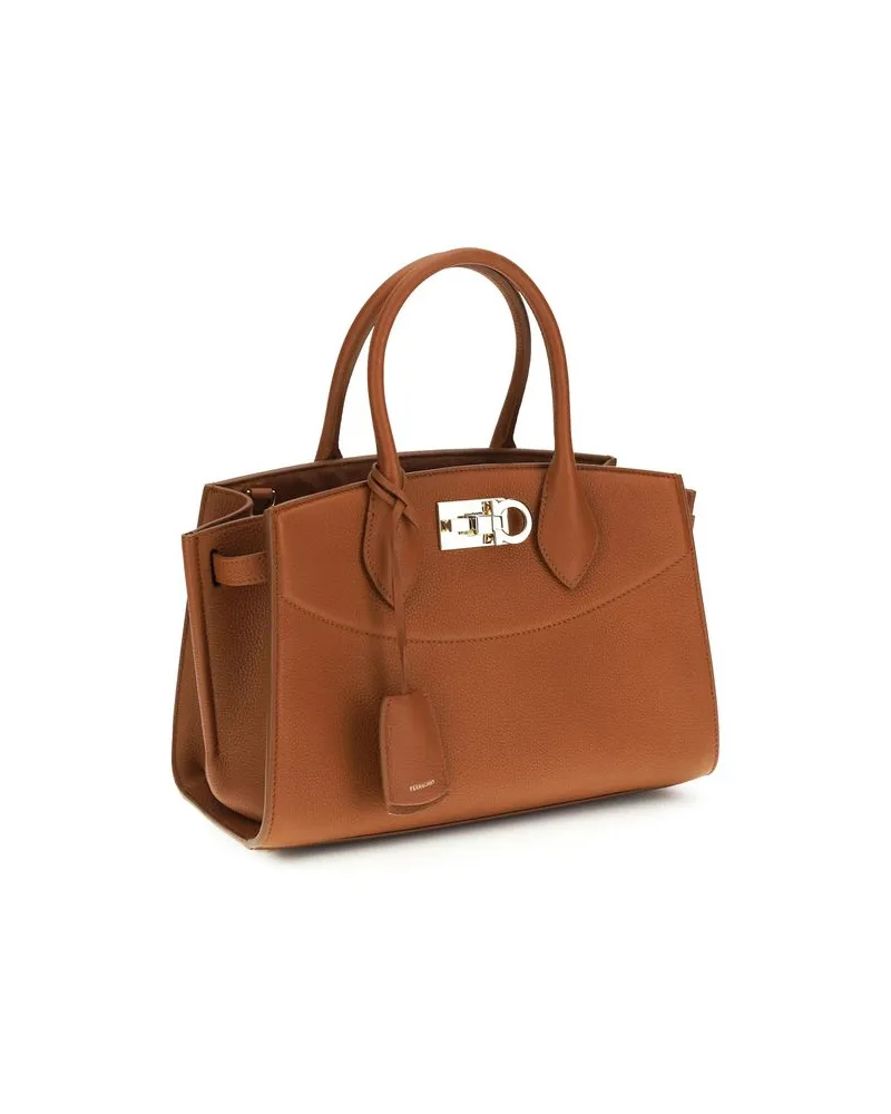 Ferragamo Women's Brown Calf Leather Bos Taurus Handbag Bag Brown