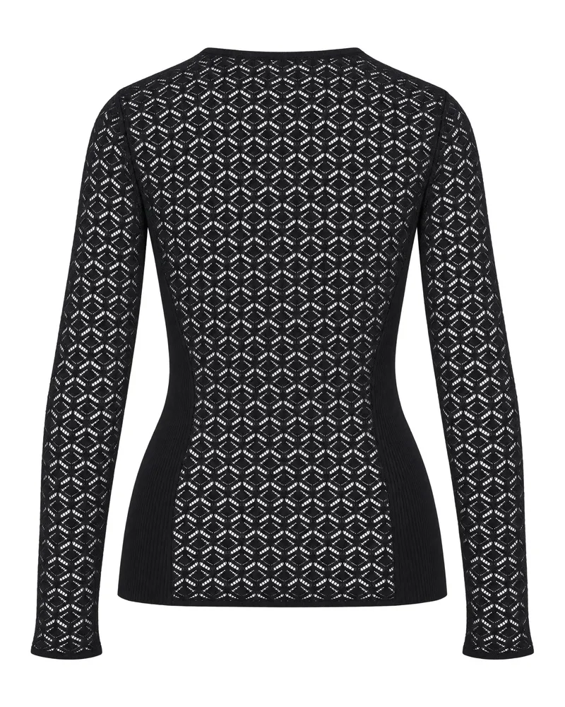 Patrizia Pepe Lace-Effect Knit Sweater — Black Black