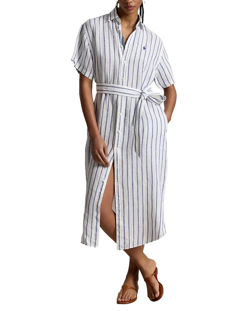 Ralph Lauren Striped Linen Midi Dress — White White