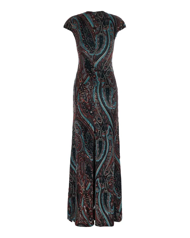Etro Women's Long Chiffon Dress Multicolour V-Neck Multicolor