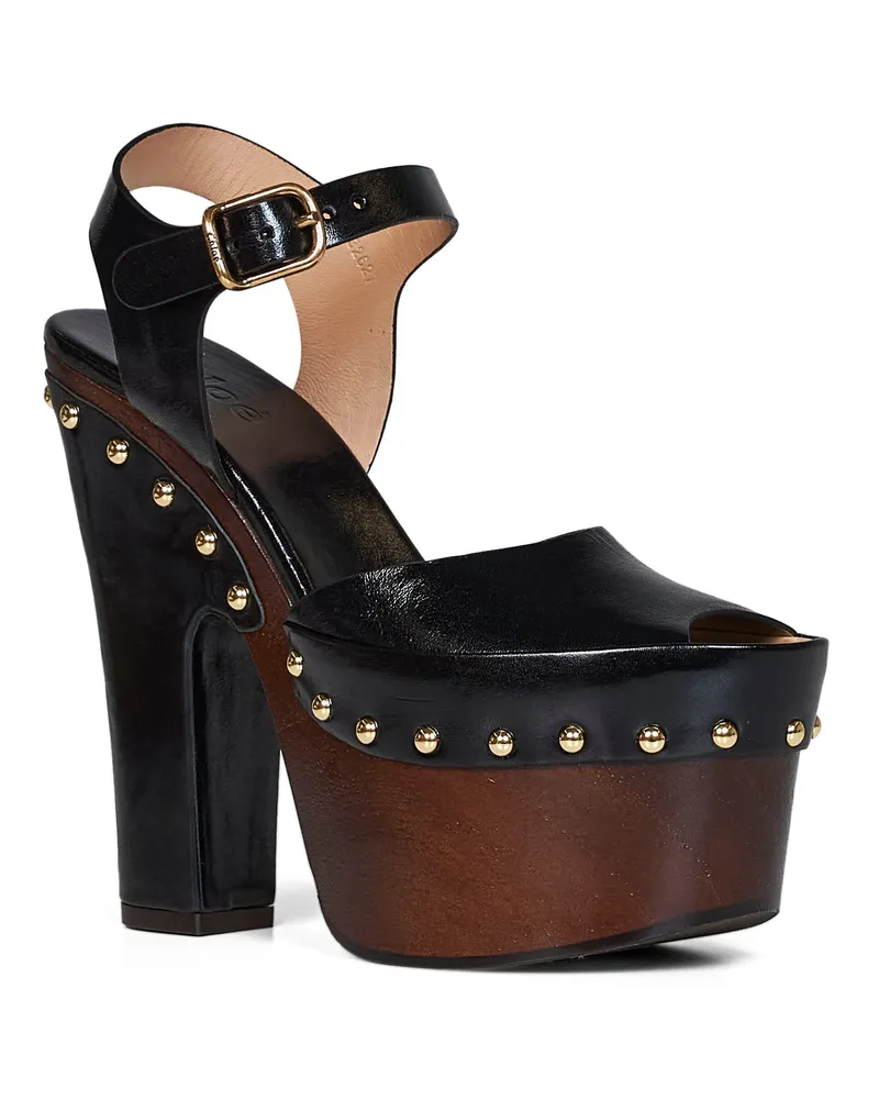 Chloé Women's Platform Clogs Meret Black Calfskin Lamb Skin Sandal Black