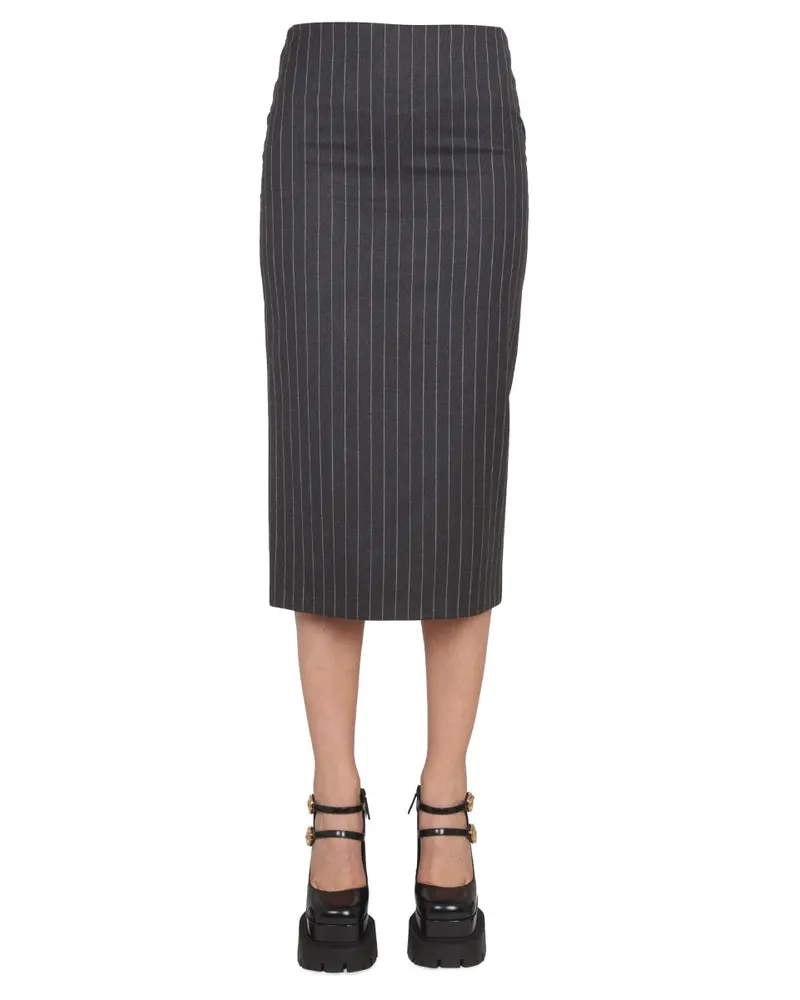 Versace Pinstripe Virgin Wool Pencil Skirt — Gray Gray