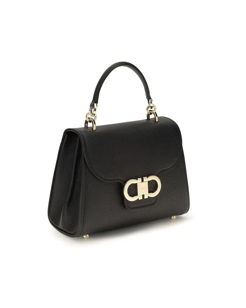 Ferragamo Gancini Calfskin Leather Top Handle Bag — Black Black