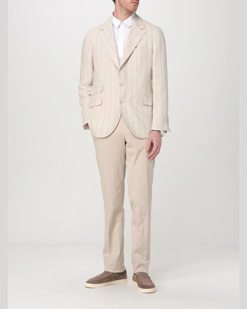 Brunello Cucinelli Vertical Stripe Linen Blazer — Beige Beige
