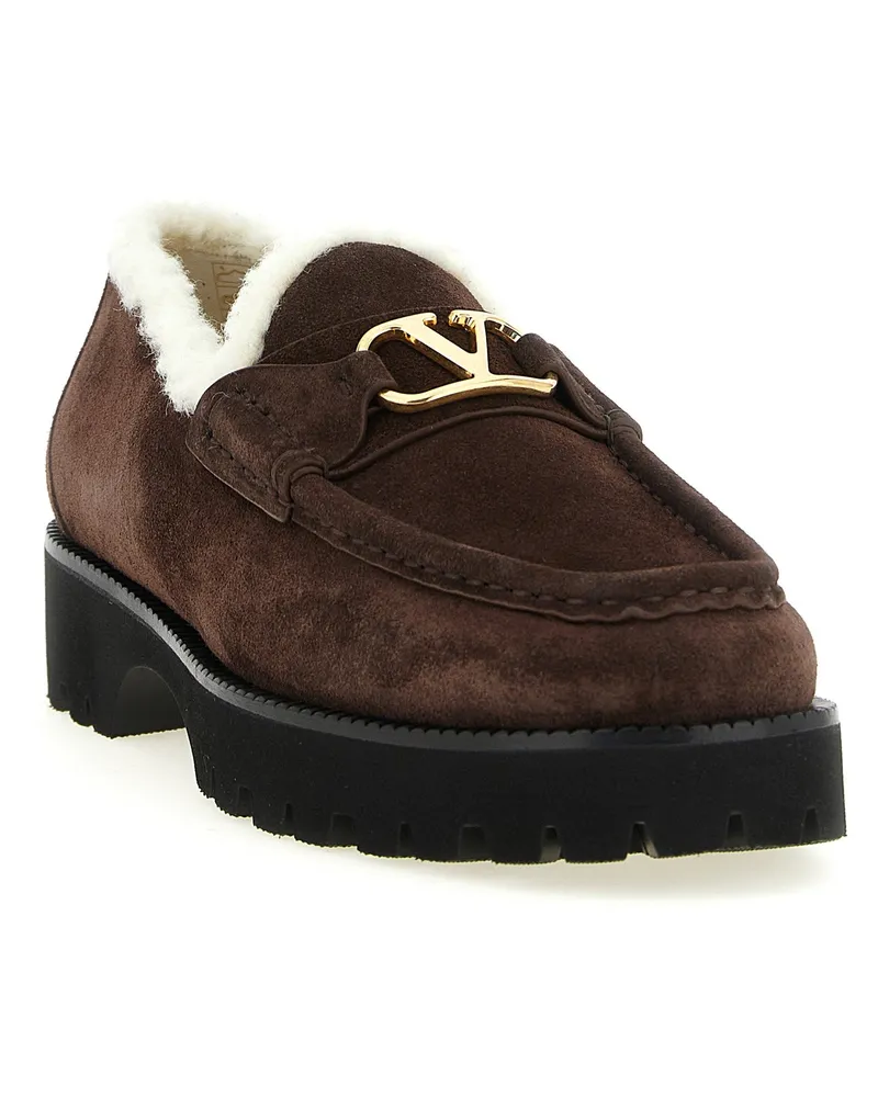 Valentino Garavani Shearling-Lined Suede Loafer — Brown Brown