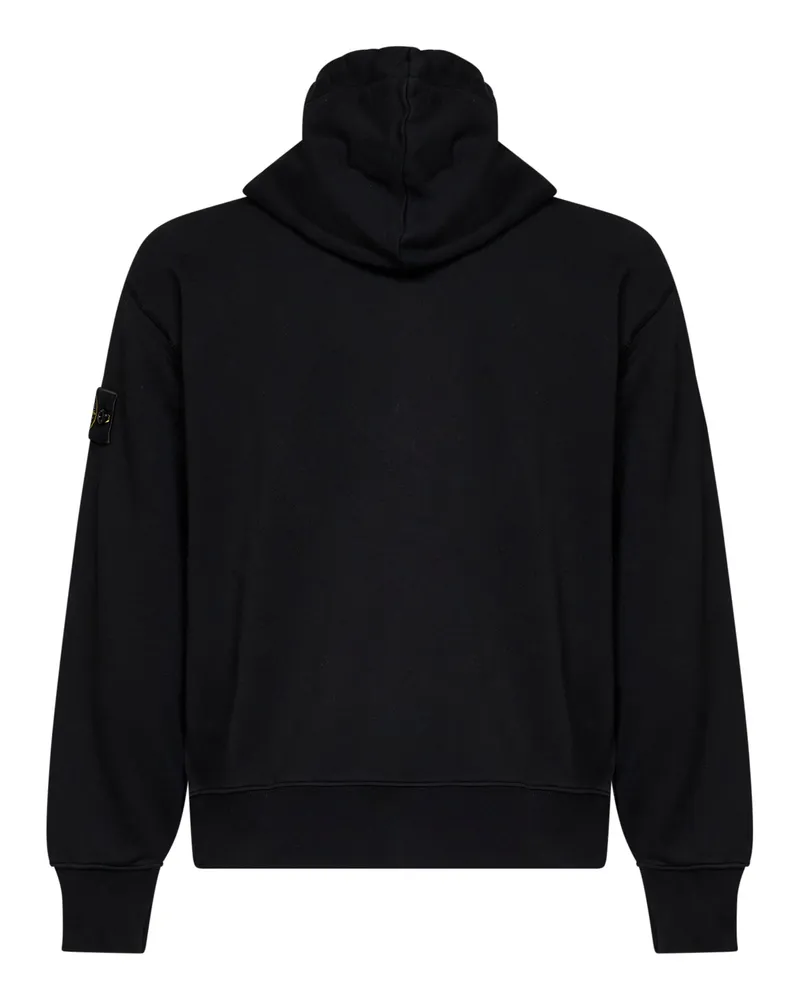 Stone Island Men's Zip-Up Hoodie Organic Cotton Black Sweatshirts Sweater Black