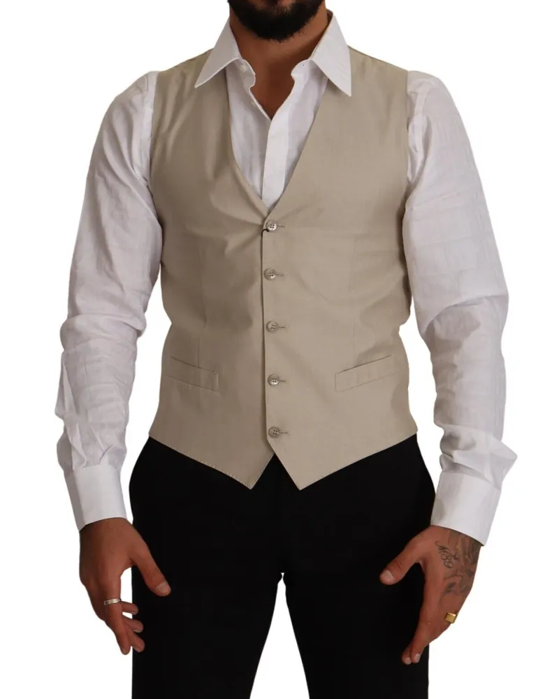 Dolce & Gabbana Men's Beige Cotton Silk Slim Fit Waistcoat Vest Clothing Beige