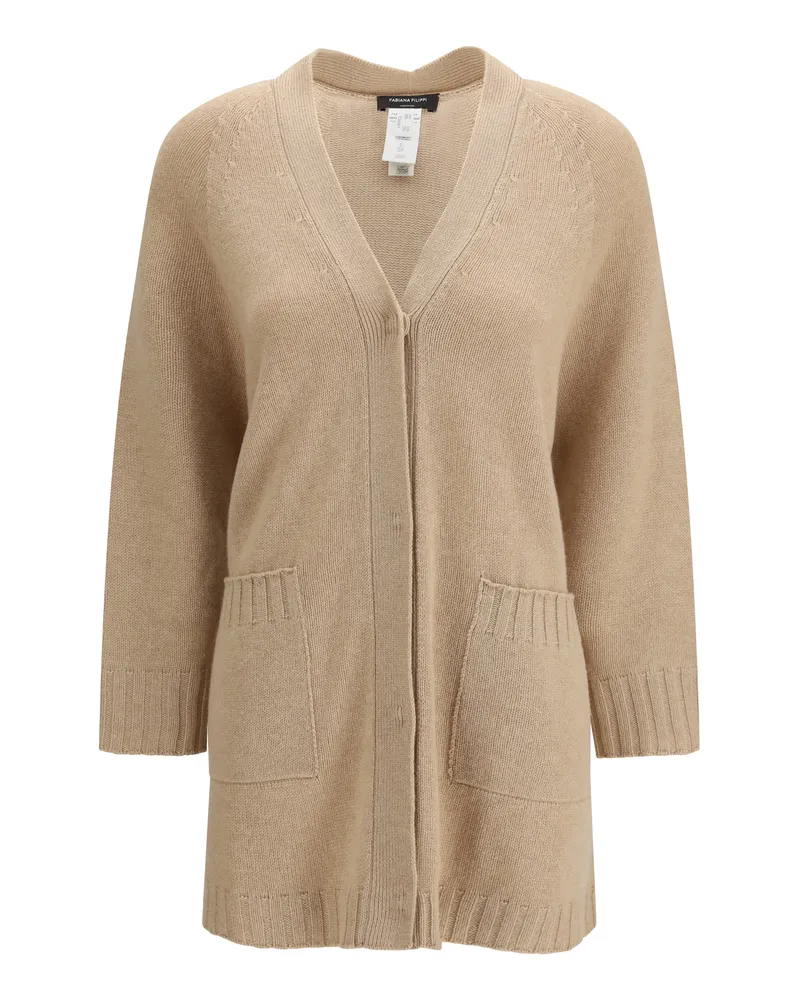 Fabiana Filippi Women's Cardigan Fine Knit V-Neck Beech Fleece Wool Sweater Beige