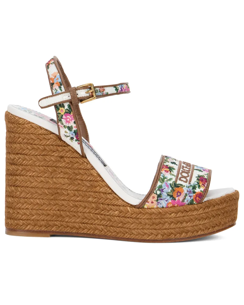 Dolce & Gabbana Women's Wedge Sandals With Majolica Print White-Multicolour Goat Leather White/multicolour White