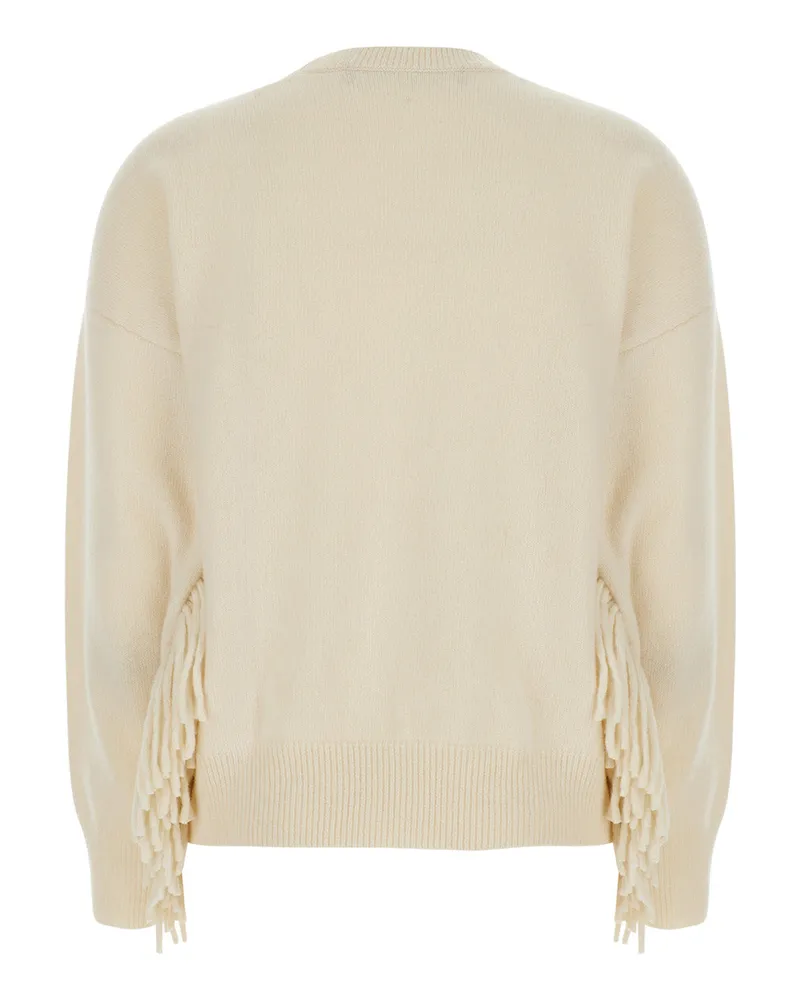 Federica Tosi Women's Fringed White Pullover Wool Tops Top White