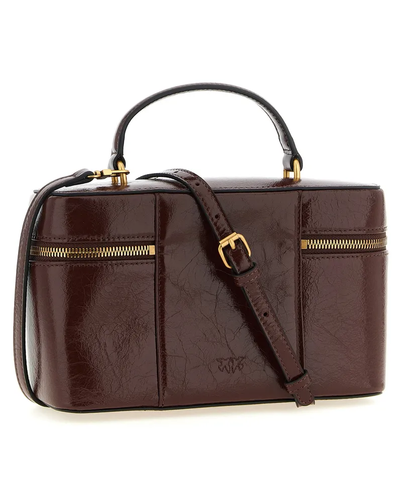 Pinko Crumpled Calf Leather Top Handle Bag — Burgundy Burgundy
