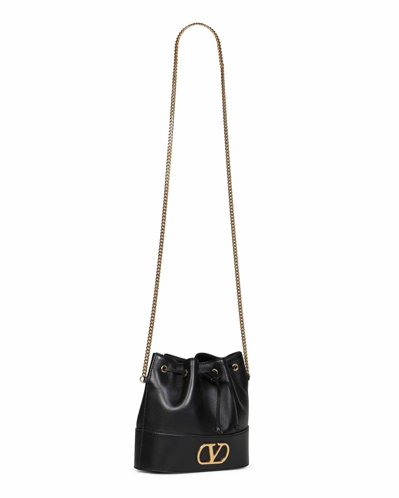 Valentino Garavani Women's Mini Bucket Bag Vlogo Signature Black Lambskin Handbags Hand Black