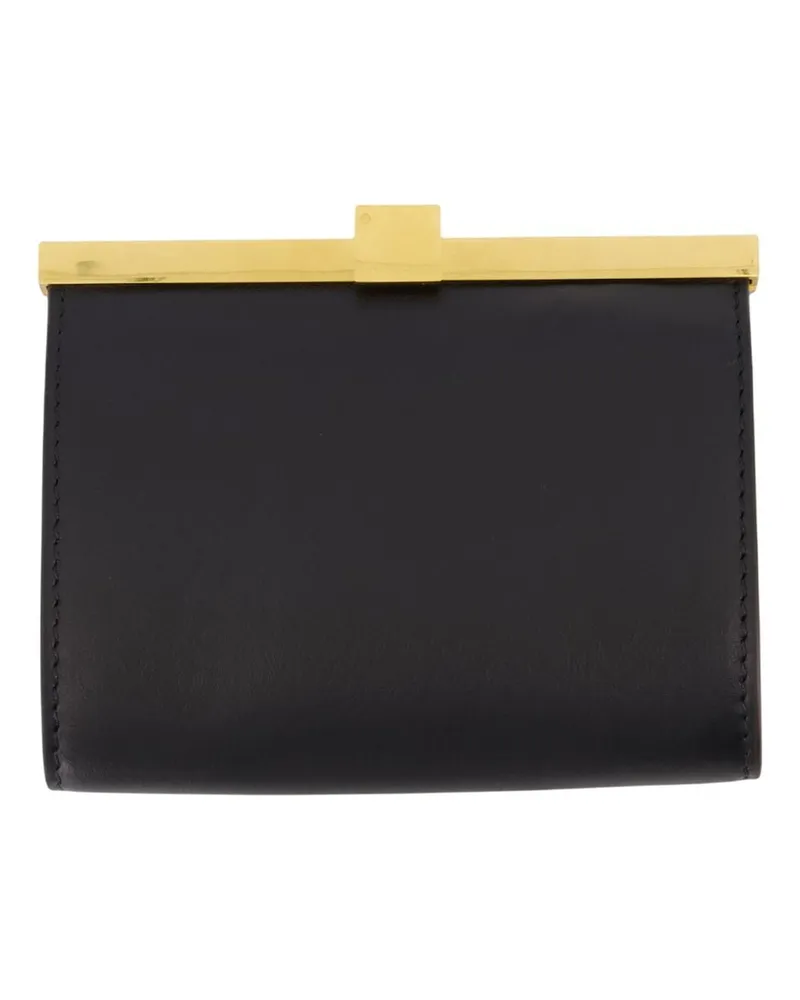 Anine Bing Calfskin Leather with Gold-Tone Frame Clutch — Black Black