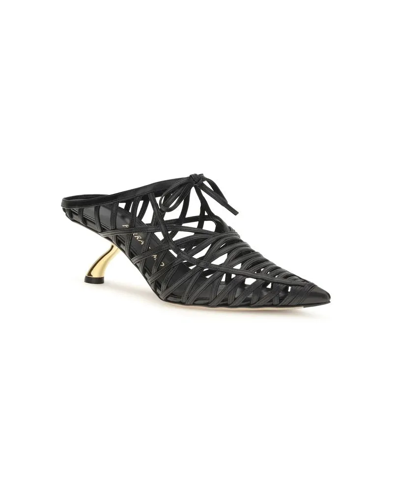 Ferragamo Women's Black Calf Leather Bos Taurus Mules Black