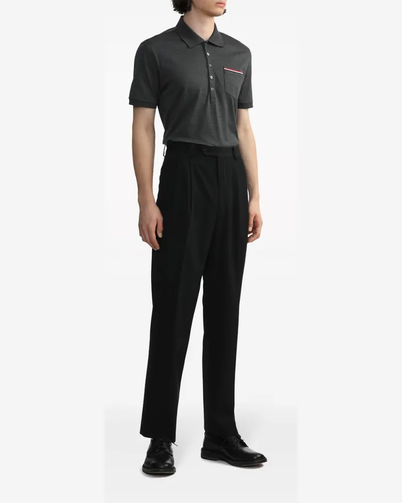 Thom Browne RWB Stripe Patch Polo — Anthracite Grey Anthracite