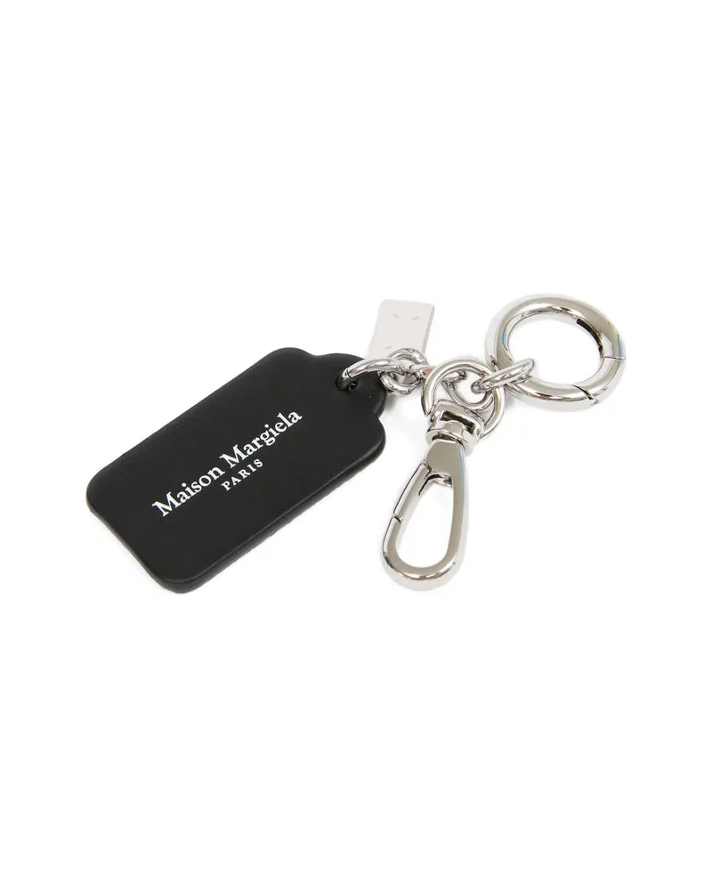 Maison Margiela Calf Leather with Logo Plaque Keyring — Black Black