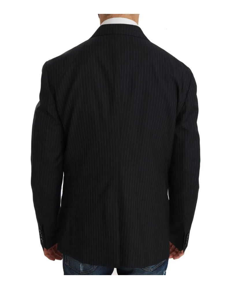 Dolce & Gabbana Men's Gray Striped Wool Jacket Coat Slim Blazer Virgin Clothing Gray