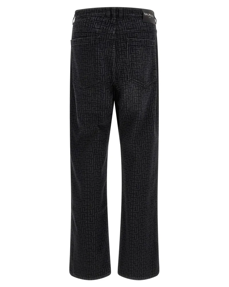 Balmain Monogram Pattern Jeans — Black Black