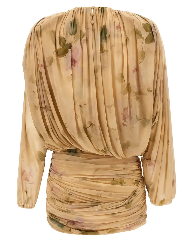 Magda Butrym Floral-Print Draped Dress — Beige Beige