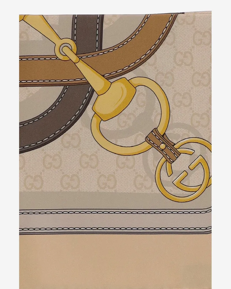 Gucci Printed Silk Twill Scarf — Beige Beige