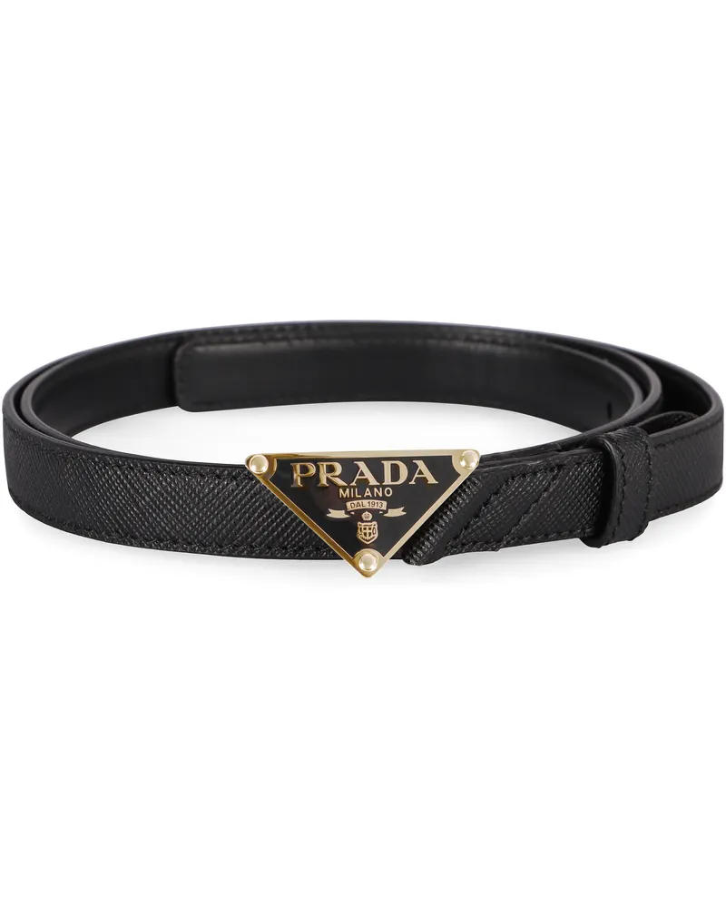 Prada Women's Leather Belt With Metal Buckle Black Calf Black