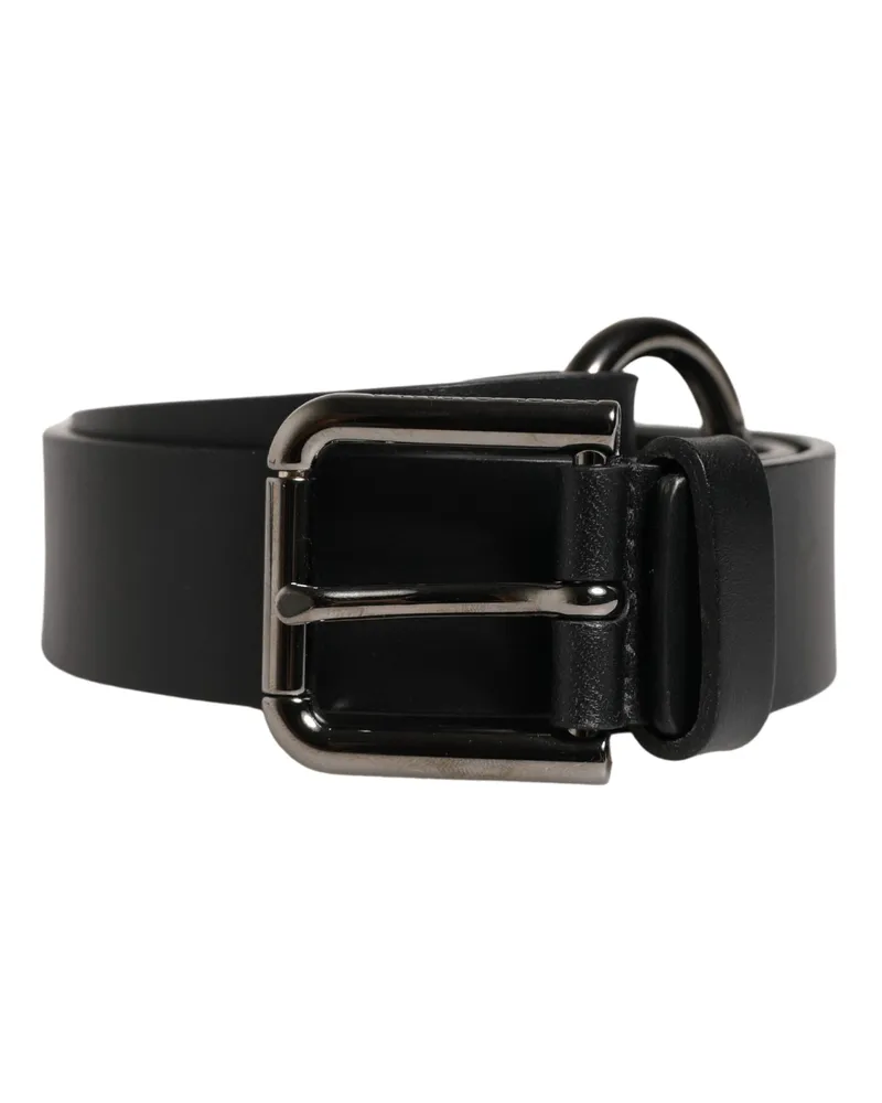 Dolce & Gabbana Calfskin Leather Metal Buckle Belt — Black Black