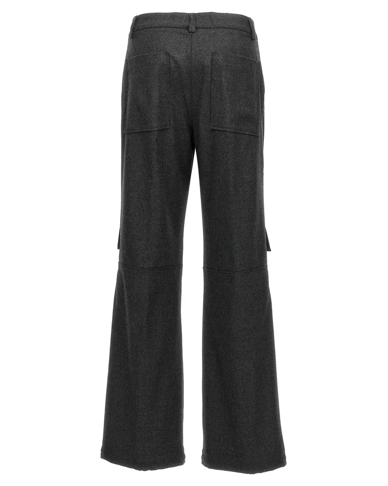 P.A.R.O.S.H. Wool-Blend Ruffled-Pocket Cargo Pants — Charcoal Charcoal