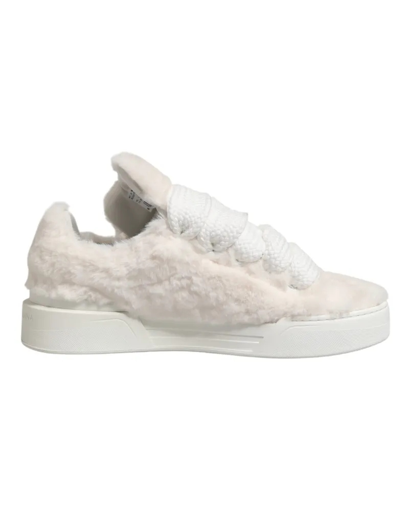 Dolce & Gabbana Men's White Shearling Fur Bianco Low Top Sneakers Shoes Eco - Textile Upper White