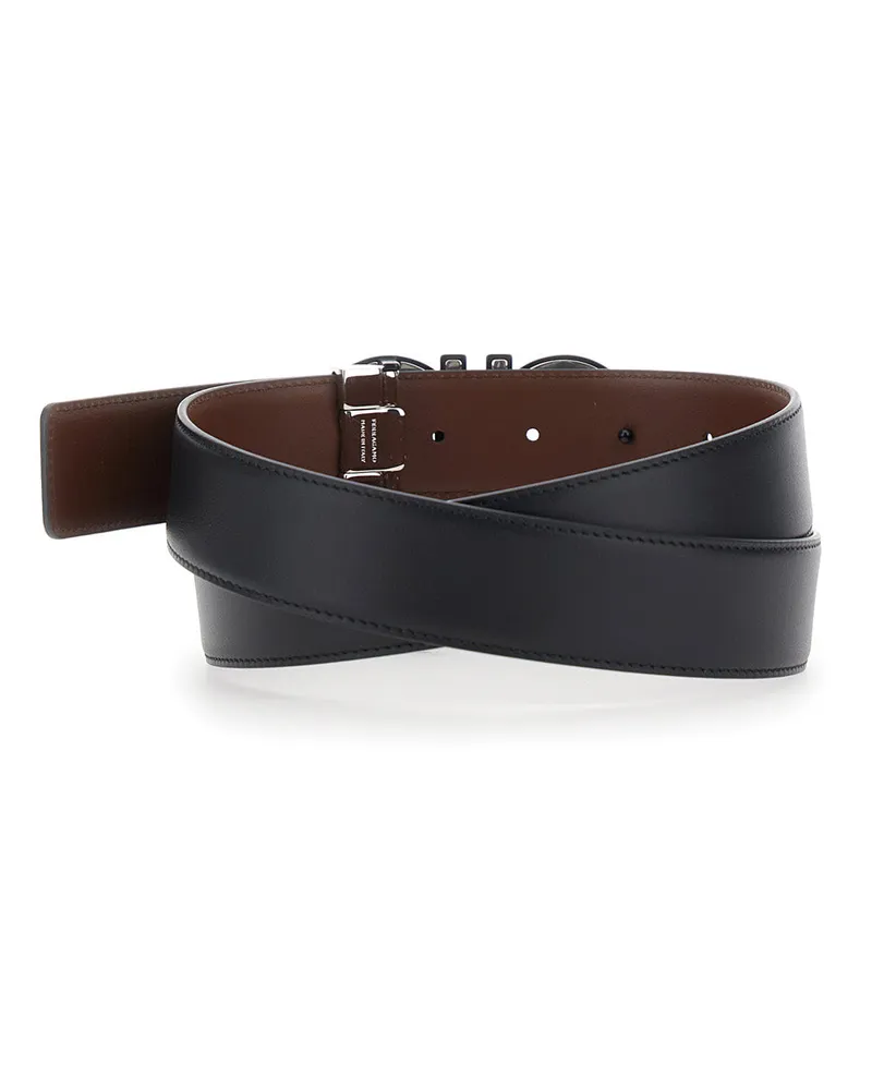 Ferragamo Men's Belt Reversible Leather Black-Brown Calf Black