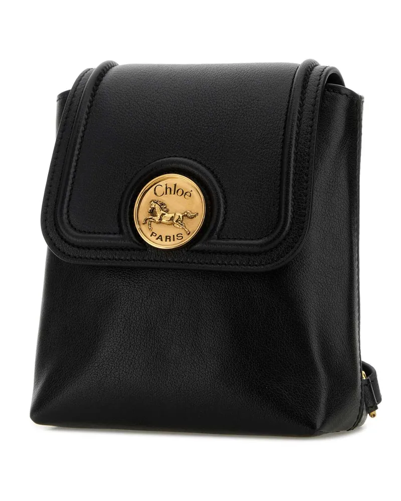 Chloé Women's Black Leather Horse Medal Backpack Zaini Black