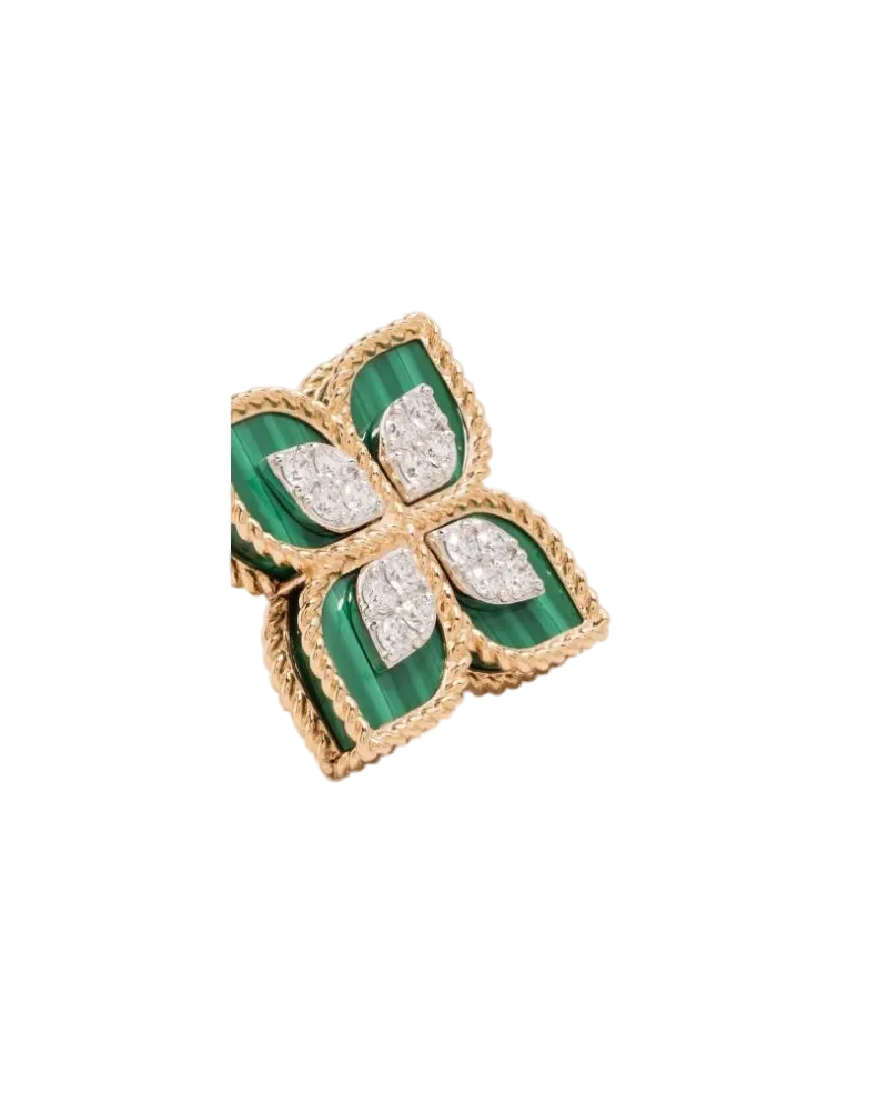 Roberto Coin Women's 18kt Rose Gold Diamond Malachite Princess Flower Earrings Continuty Green