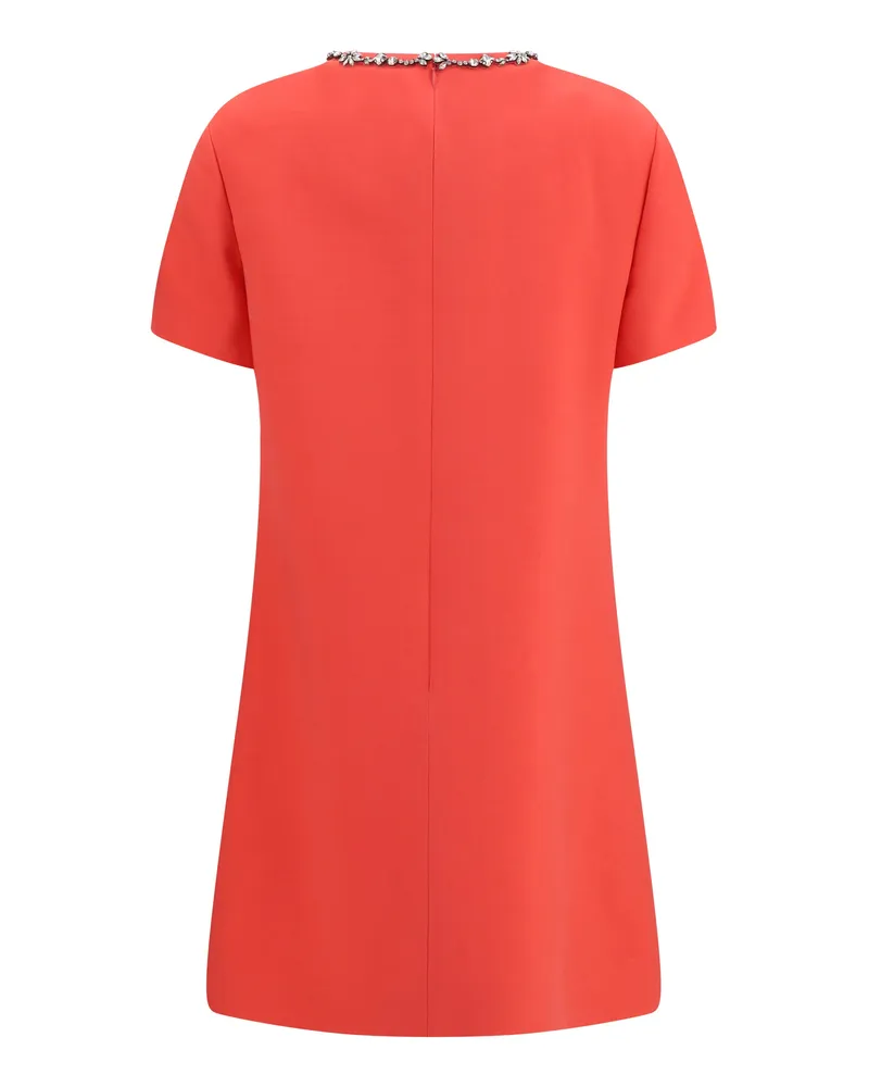 Valentino Garavani Women's Embellished Crew-Neck Dress Coral Pink-Silver Merino Wool Ovis Aries; Silk Pink/silver Red
