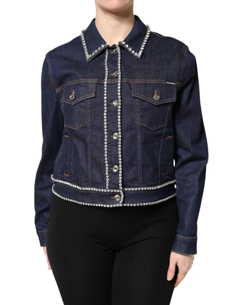 Dolce & Gabbana Women's Blue Denim Cotton Crystal Embellished Jacket Clothing Blue