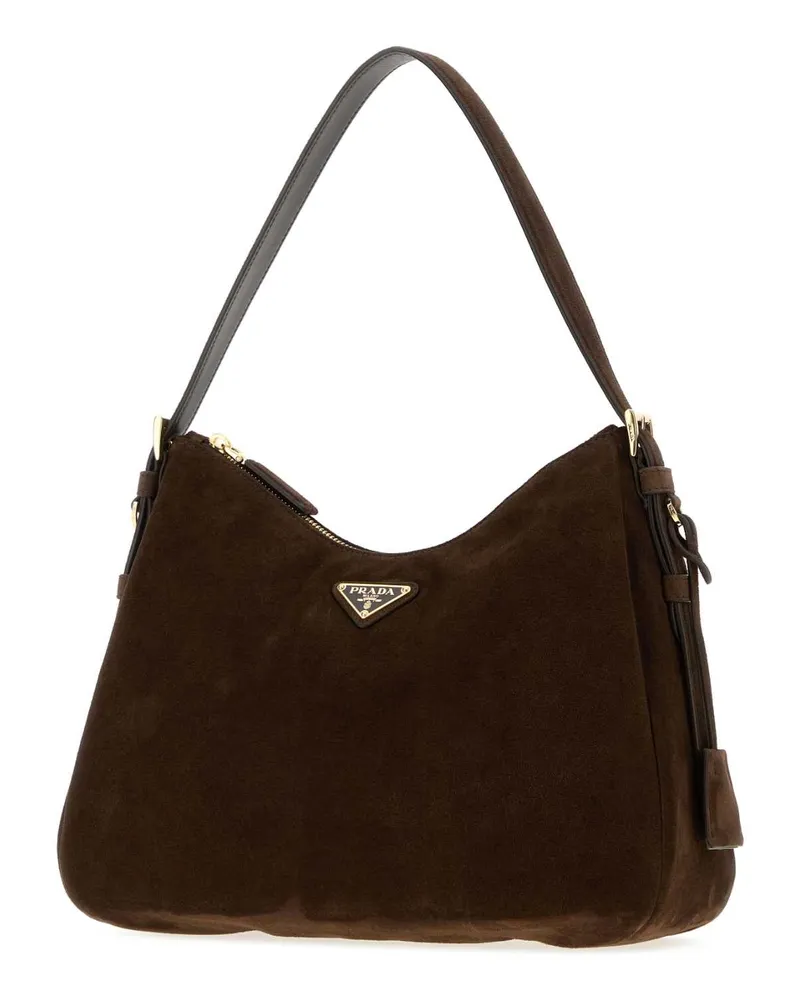 Prada Women's Dark Brown Suede Shoulder Bag Moro Borse A Mano Brown