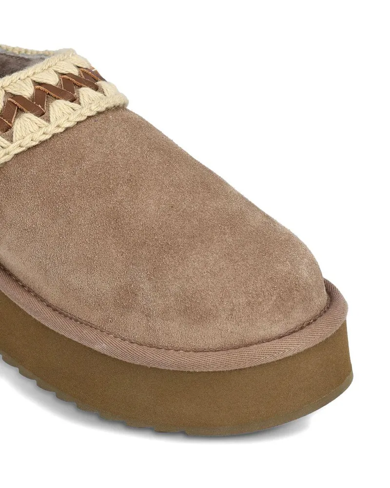 Mou Women's Clog With Two-Tone Crochet Details Elephant Gray Double-Sided Sheepskin Shoe Gray